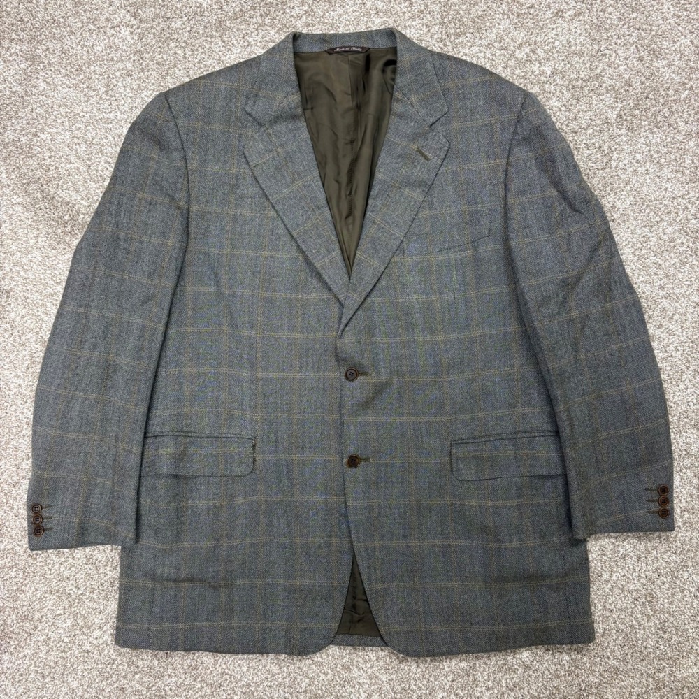 Vintage Canali 100% Wool Herringbone Windowpane Blazer 56R Italy Made Sport Coat
